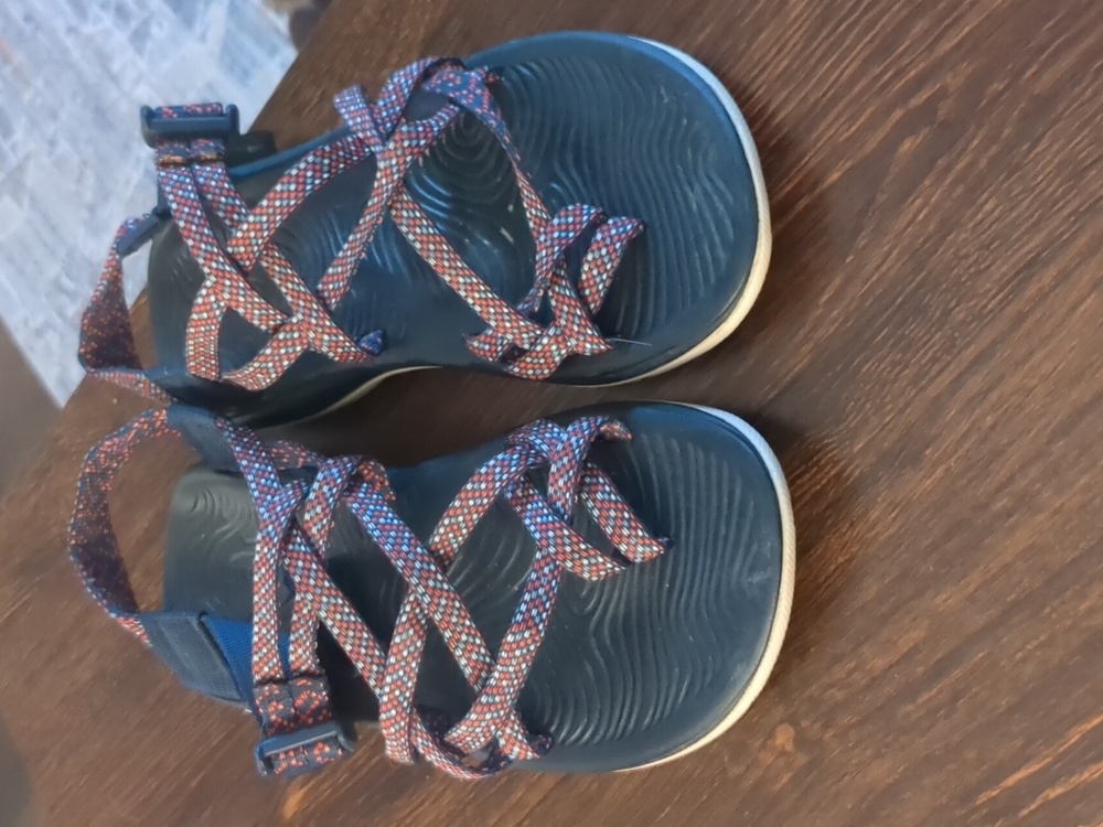 Chaco Women's Sandals - Black and Red Pattern Size 6